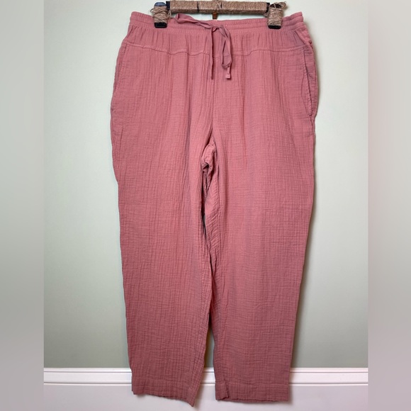 Like New 100% Cotton Relaxed Tie Waist Pants Dusty Rose Brown Large - Picture 2 of 12
